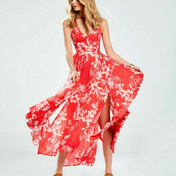 Free People Dresses & Skirts - Free People Red Floral LILLY Flare Dress Size L